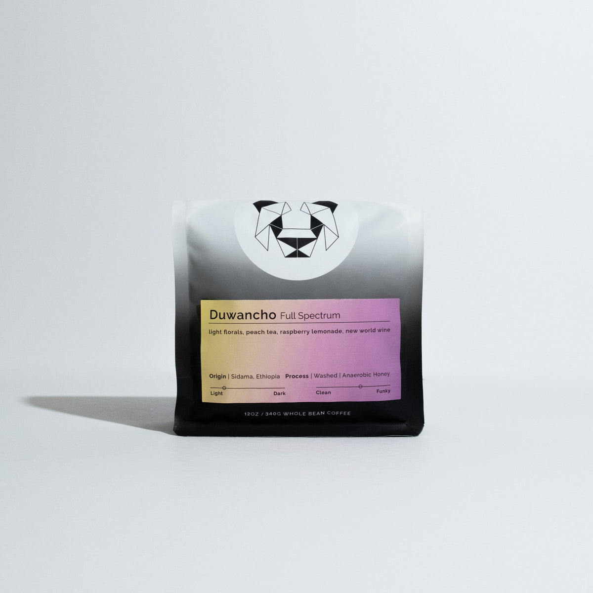 A bag of coffee on a white background that says Duwancho Full Spectrum.