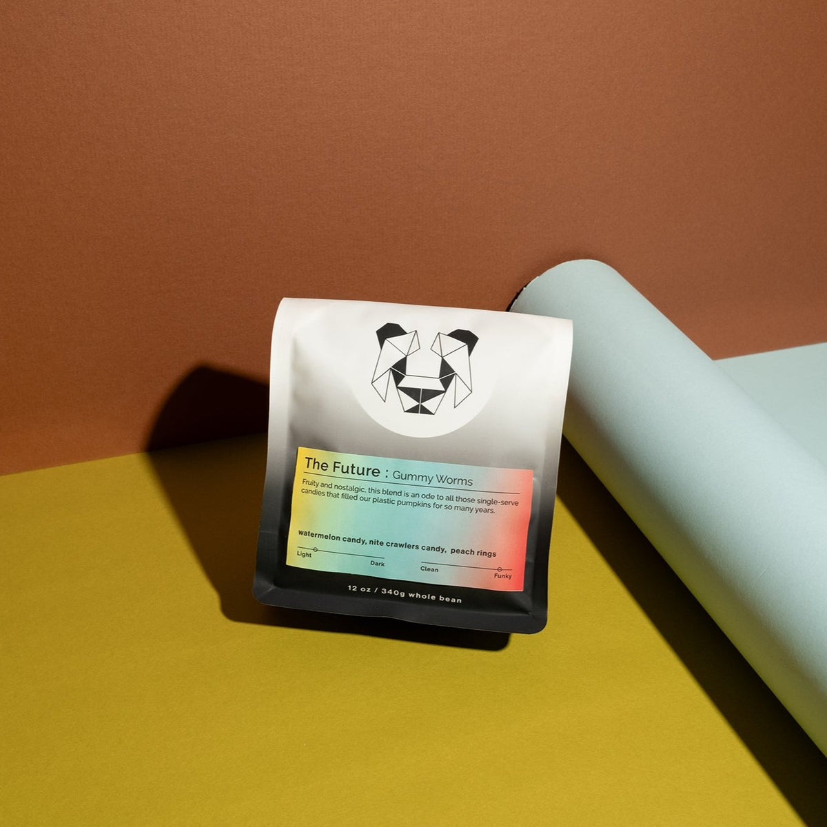 The Future - Gummy Worms coffee package, showcasing its unique fruity blend inspired by gummy candies, featuring Ethiopian and Colombian co-fermented beans.