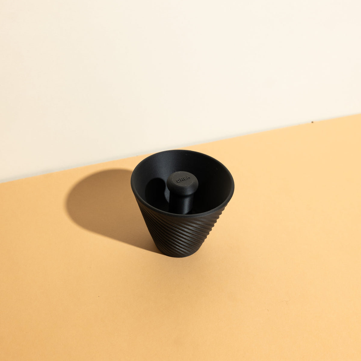 Pandagotiator accessory for Orea V3 dripper, designed for precise filter folding. Made from PLA in Galaxy Black with metallic flecks, suitable for travel brewers.
