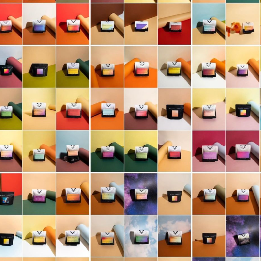 A picture mosaic of several pictures of various coffees on backdrops throughout the years.