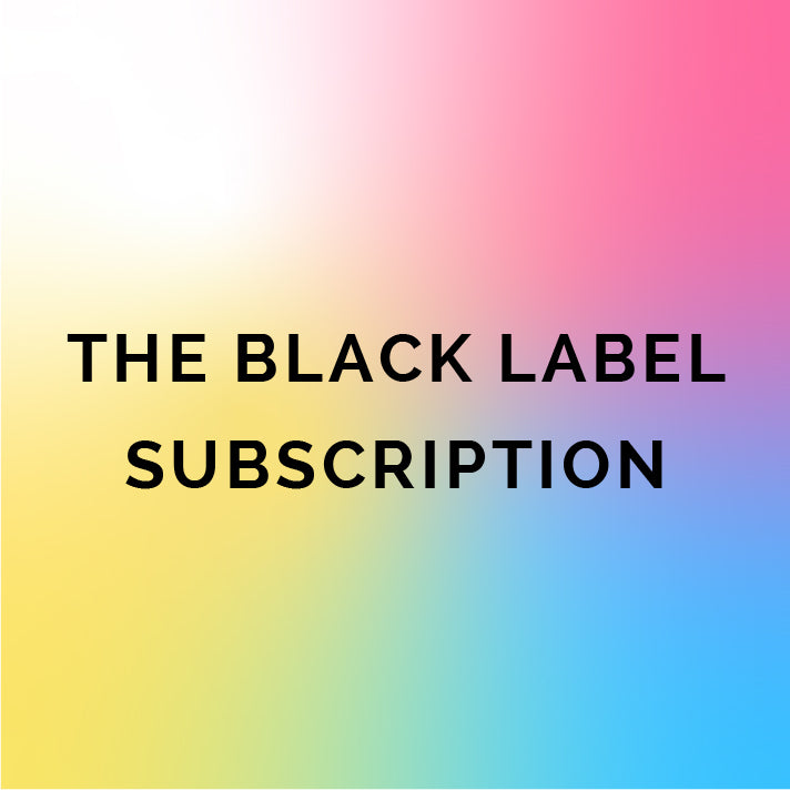 The Black Label coffee bag, showcasing its premium monthly subscription, offers 100 grams of exclusive, competition-quality coffee shipped every first Thursday.
